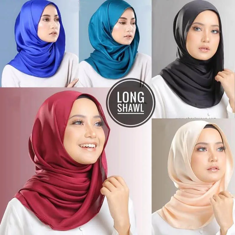 Top Trends: Women Plain Silk Satin Hijab Scarf Navy Muslim Woman Veil Solid Color Long Shawls Women Dress Hijab Pashmina Satin Scarf Bandana Shoppable Styles