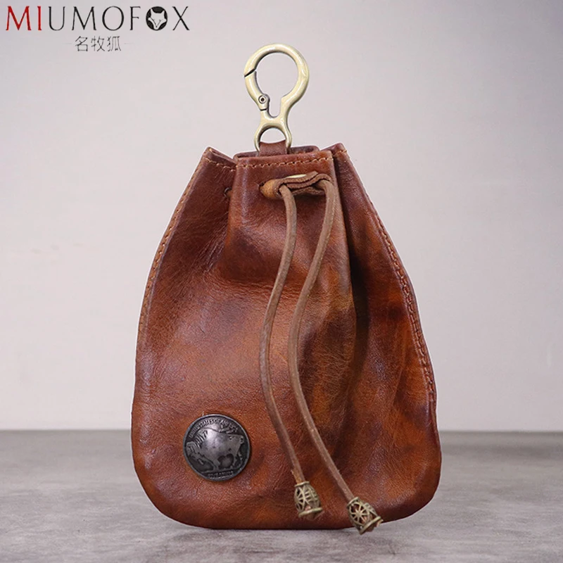 Top Trends: Vintage 100% Genuine Leather Coin Purse Men Women Small Mini Wallet Amekaji Wallets Change Purse DrawString New Key Holder Pouch Shoppable Styles