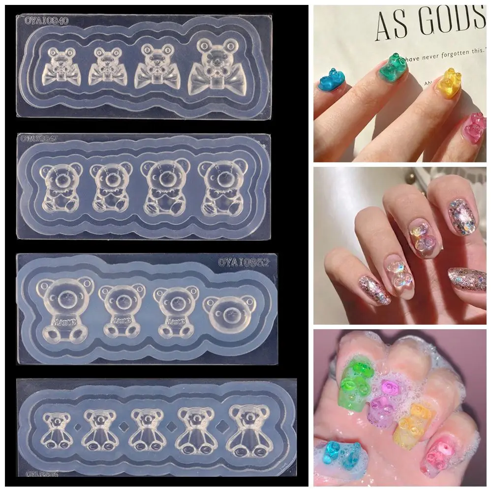 Top Trends: Silicone Nail Carving Mold 3D Cute Bear Mould Transparent Stamping Plate Nails Stencils DIY UV Gel Polish Manicure Mould Tools Shoppable Styles