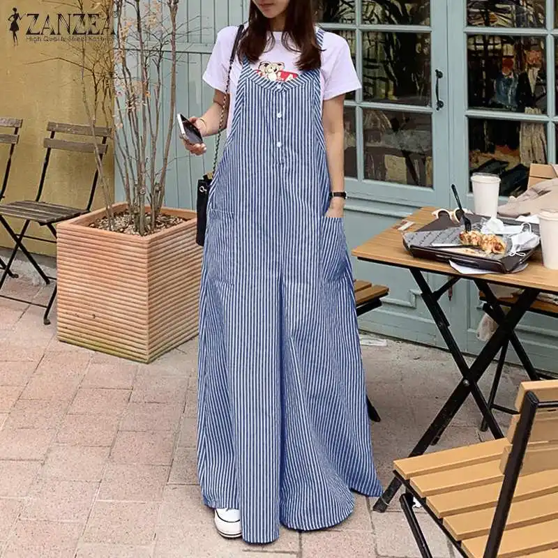 Top Trends: Vintage Striped Jumpsuits Women&#039;s Summer Overalls 2023 ZANZEA Casual Wide Leg Pants Female Long Pantalon Palazzo Oversize Romper Shoppable Styles