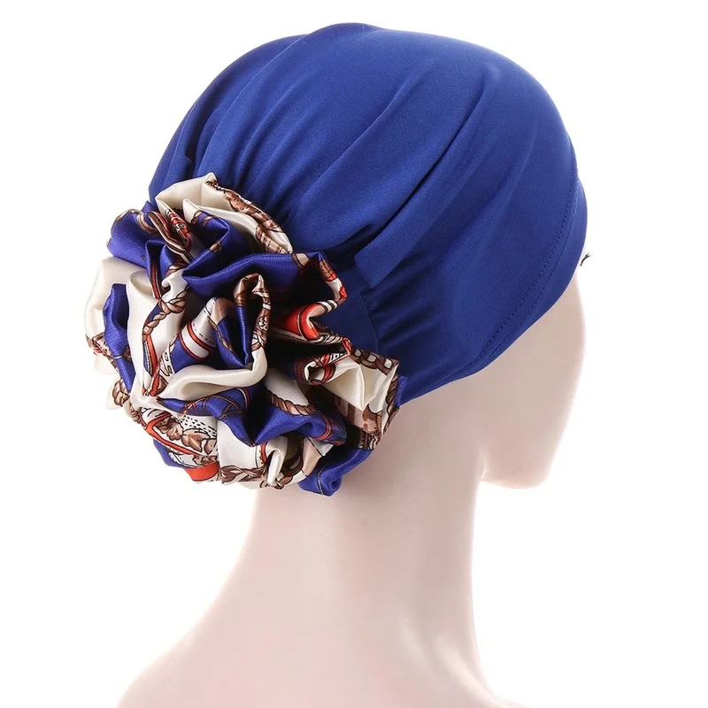 Top Trends: Stretchy Satin Flower Turban Bonnet For Women Muslim Under Hijab Caps Solid Color Islamic Inner Hijabs Headwrap Chemo Cap Shoppable Styles