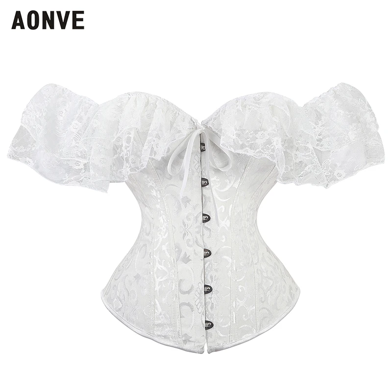 Top Trends: Sexy Lace Corset Tops Black Gothic Clothing Waist Slimming Overbust Corsage White Wedding Party Outfits Off Shoulder Bodice Shoppable Styles