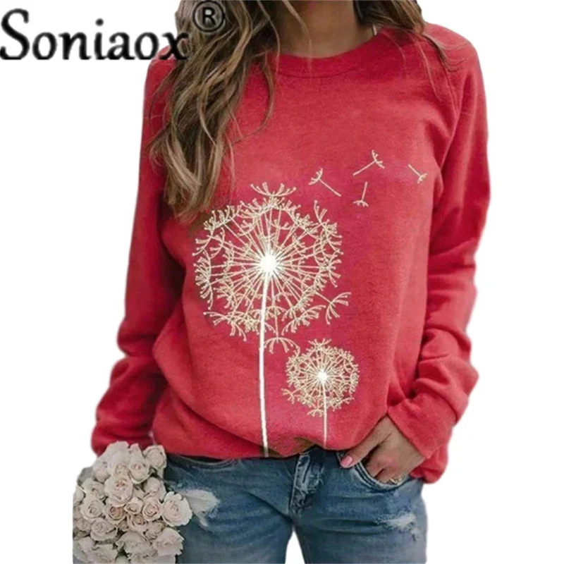 Top Trends: 2021 Autumn Winter Women New Dandelion Print Round Neck Long Sleeve Sweatshirt Ladies Fashion Loose Casual Pullover Shoppable Styles