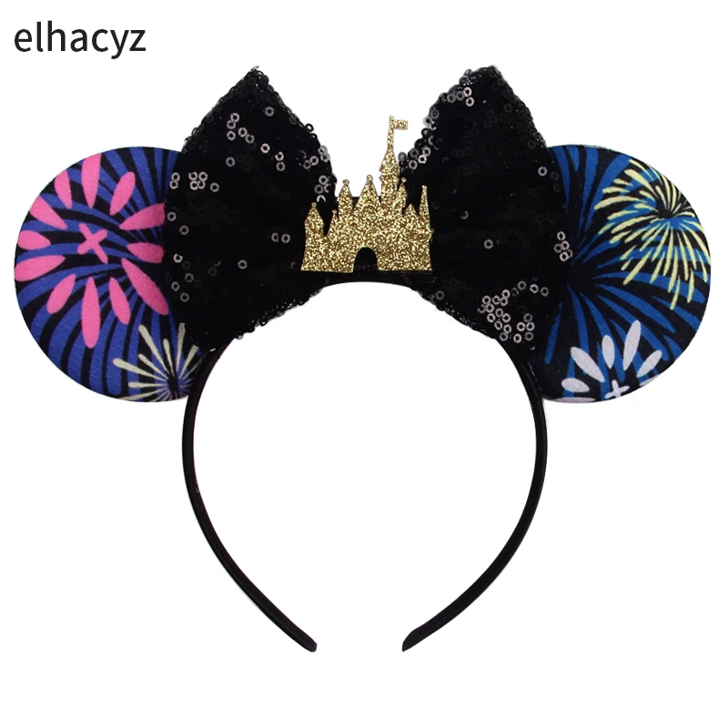 Top Trends: Disney Castle Fireworks Mouse Ears Headband Sequins Bow Girls Cosplay Hairband Adult / Kids Party Gift Children Hair Accessories Shoppable Styles