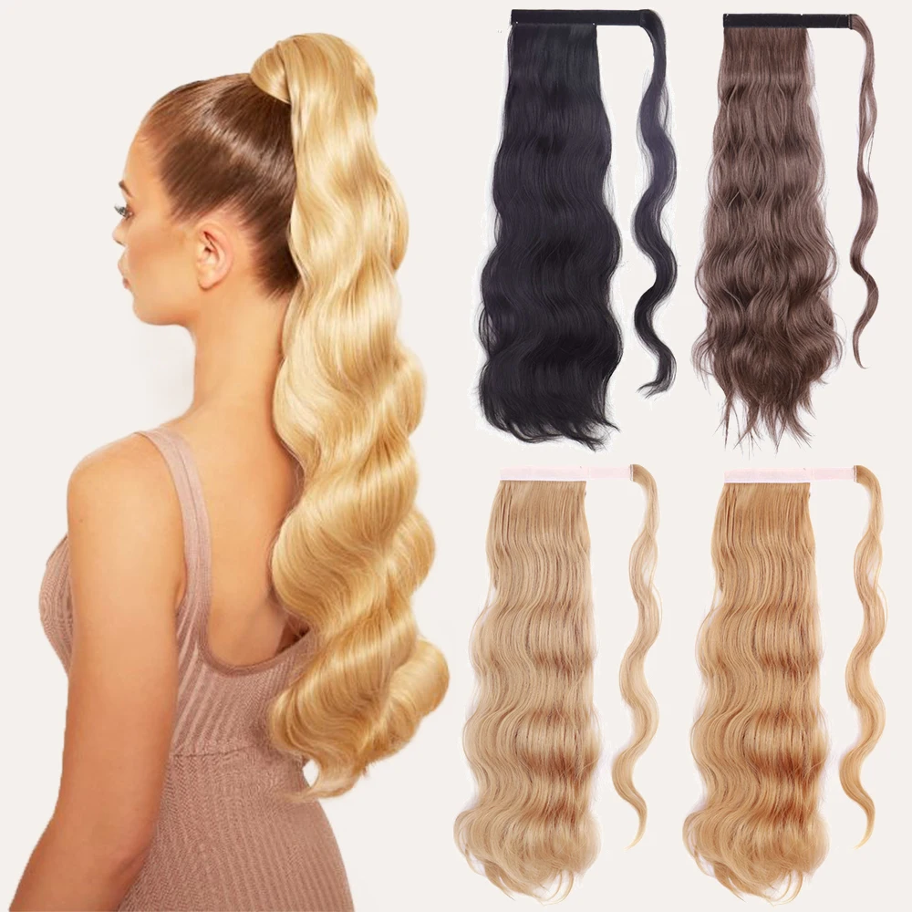 Top Trends: XINRAN Synthetic Long Hollywood Wave Ponytail Extension Wrap Around Ponytail Clip In Hair Extensions For Women Black Blonde Red Shoppable Styles