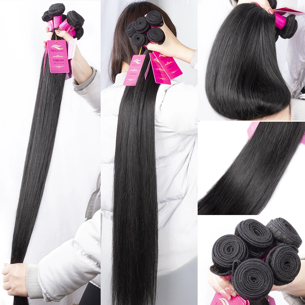 Top Trends: Human Hair Bundles 1 / 3 / 4 Piece Hair Extension For Women Brazilian Straight Human Hair Weave Bundles Black 10A Hair Shoppable Styles