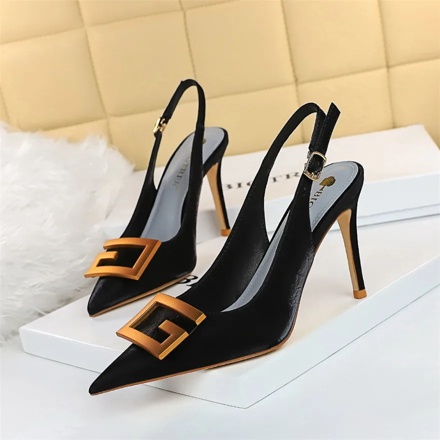 Top Trends: 2024 Autumn Women Soft Leather Slingback Shoes Thin High Heels Ladies Office Dress Fashion Hollow Pointy Toe Woman Pumps Sandals Shoppable Styles