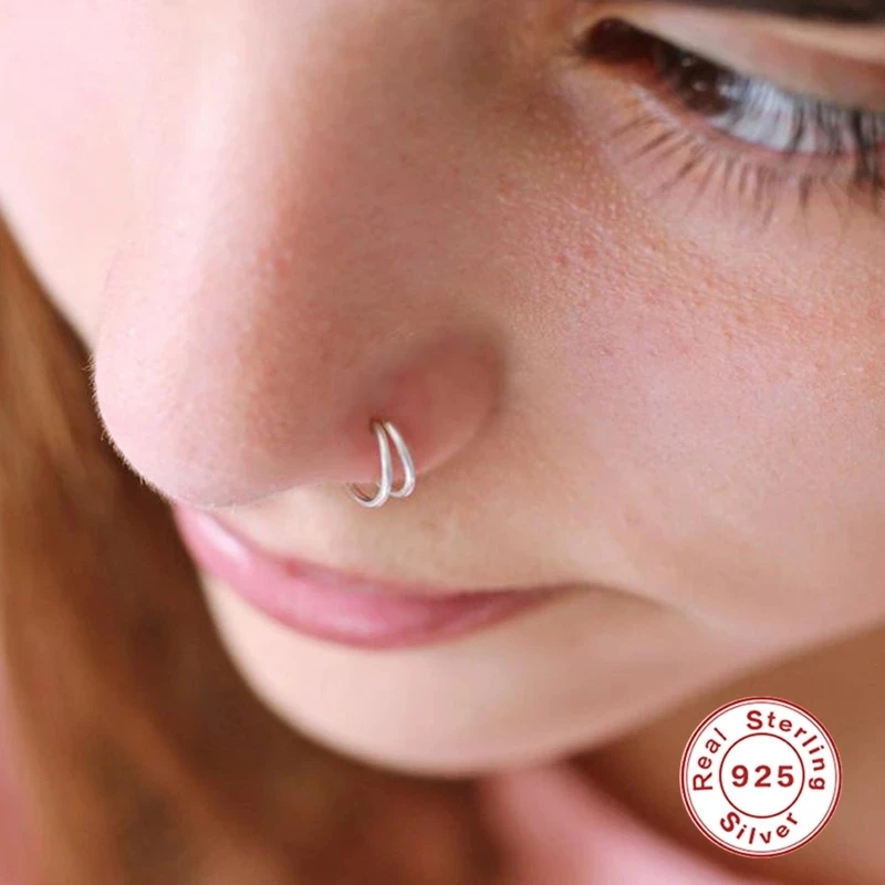 Top Trends: Aide 925 Sterling Silver Double Circle Nose Rings For Women Girls Small Open Hoop Ring Type Piercing Cartilage Stud Body Jewelry Shoppable Styles