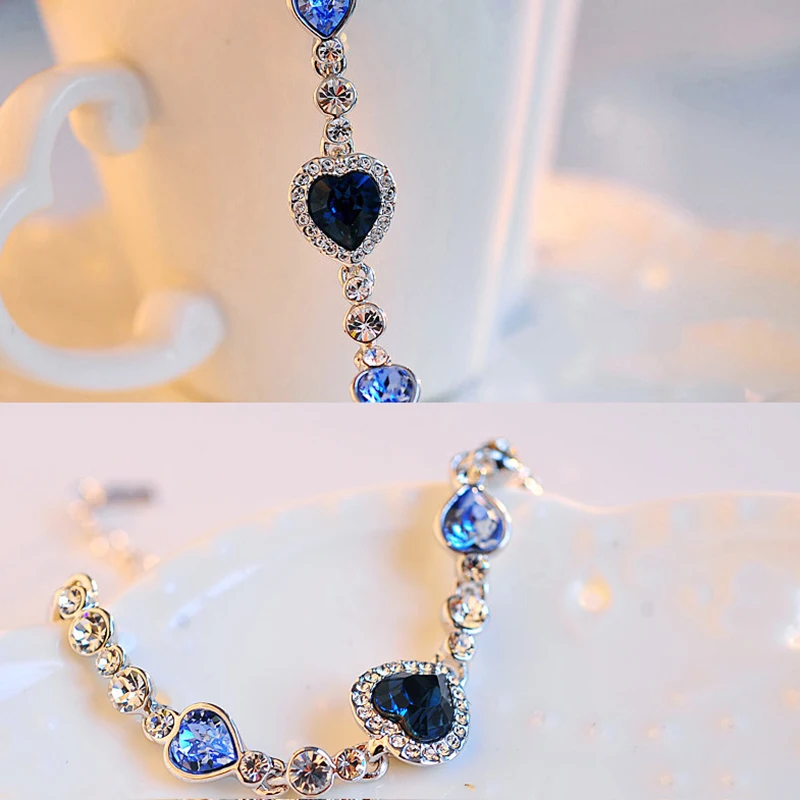 Top Trends: New Women Luxury Lucky Bracelet For Female Blue Crystal Heart Charm Bracelet Women Bridal Wedding Engagement Fine Jewelry Gift Shoppable Styles - Image 3