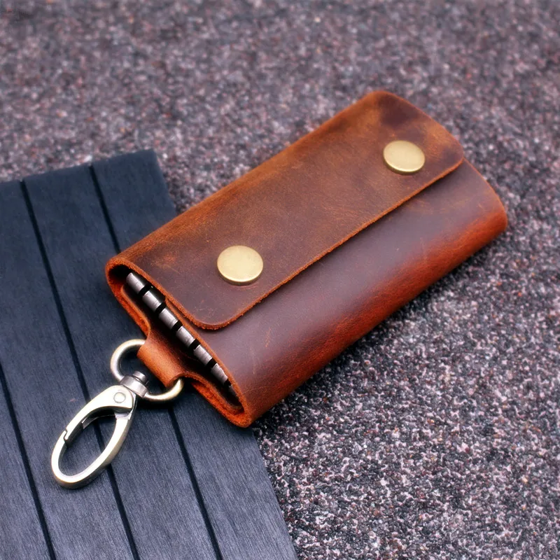 Top Trends: Handmade Genuine Leather Key Wallet Men Holder Keychain Pouch Purse Zipper Designer Housekeeper Car Small Key Case Keys Pouch Shoppable Styles