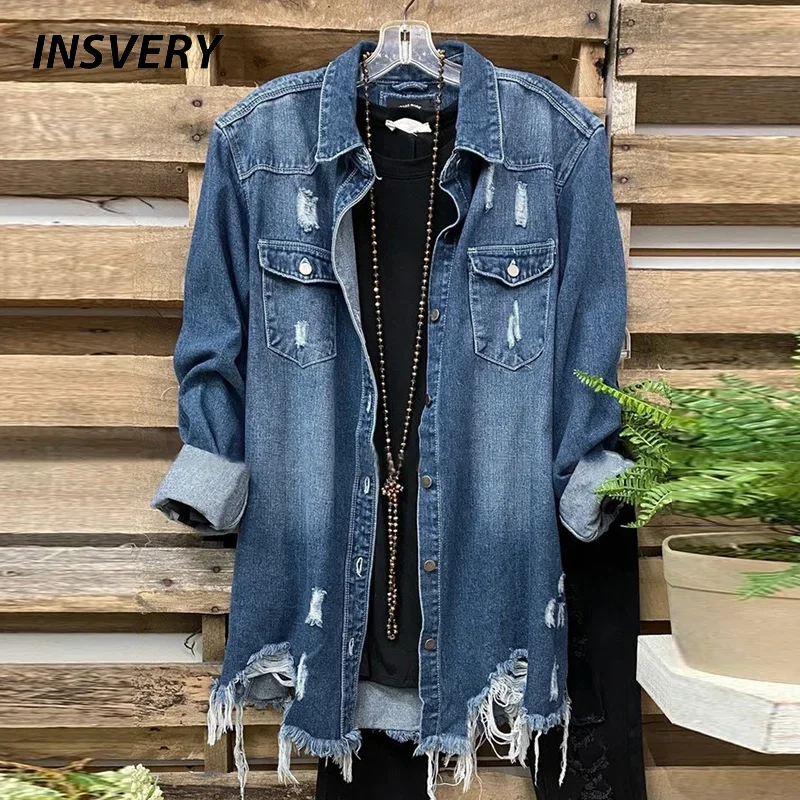 Top Trends: Blue Denim Jackets Women Long Sleeve Outerwear Female Coat Autumn Casual Women Coat Jacket Hole Design Ripped Jeans Jacket Shoppable Styles