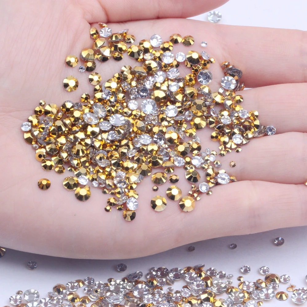 Top Trends: 500 / 1000pcs 2-6mm And Mixed Sizes Gold Resin Rhinestones Non Hotfix Glitter For Nails Art Backpack DIY Design Decorations Shoppable Styles