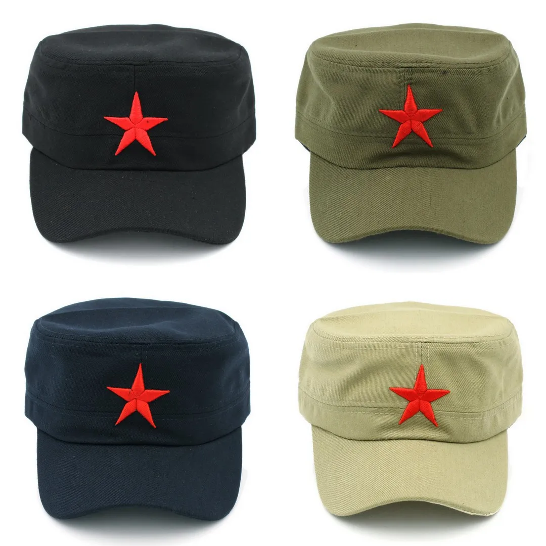 Top Trends: Mistdawn Unisex Cotton Military Cap Spring Summer Beach Outdoor Street Street Cool Church Sunhat Flat Top Hat With Red Star Shoppable Styles