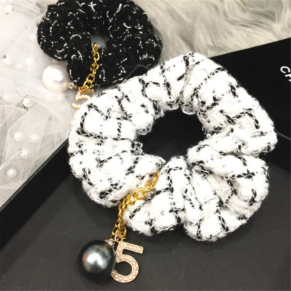 Top Trends: Women Scrunchies Elastic Hair Ties Bands Adult Number 5 Plaid Pearl Fabric Fashion Girl Korean Mujer Accessories Hyuna Wholesale Shoppable Styles