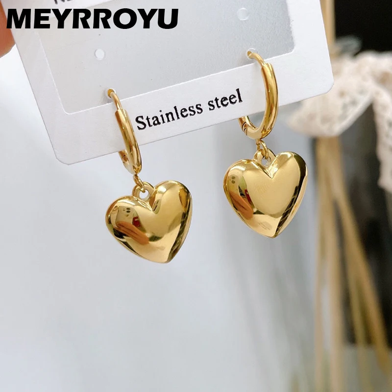 Top Trends: MEYRROYU Stainless Steel Gold Color Heart Hoop Earrings For Women Geometric Romantic 2023 Trend New Gift Party Fashion Jewelry Shoppable Styles