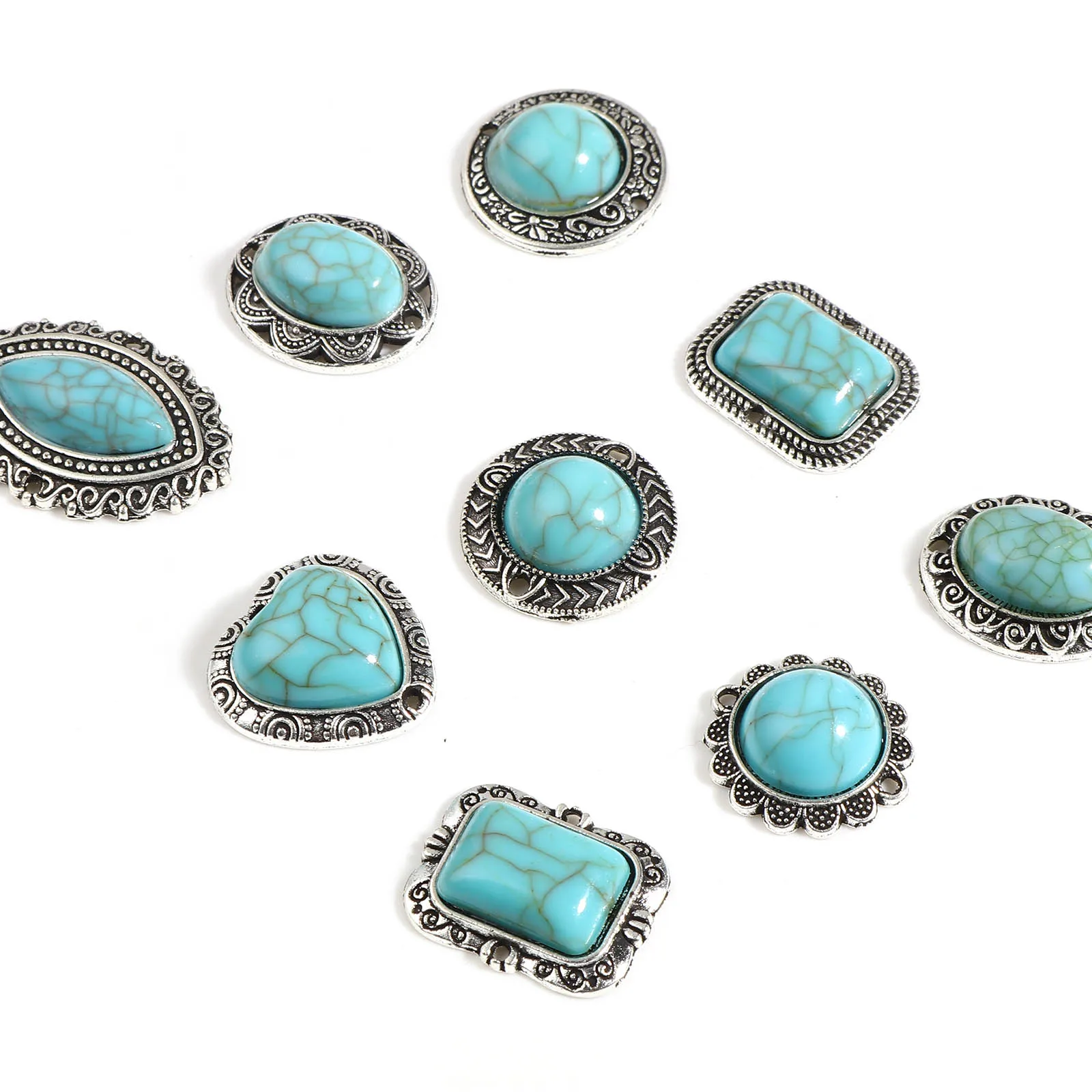 Top Trends: Bohemian Style Connectors Antique Silver Color Green Blue Charms DIY Making Earrings Bracelets Women Men Jewelry Findings, 10PCs Shoppable Styles