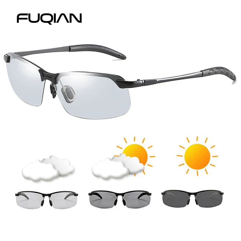 Top Trends: FUQIAN Photochromic Sunglasses Men Women Vintage Metal Polarized Sun Glasses For Male Night Vision Driving Sunglass Shoppable Styles