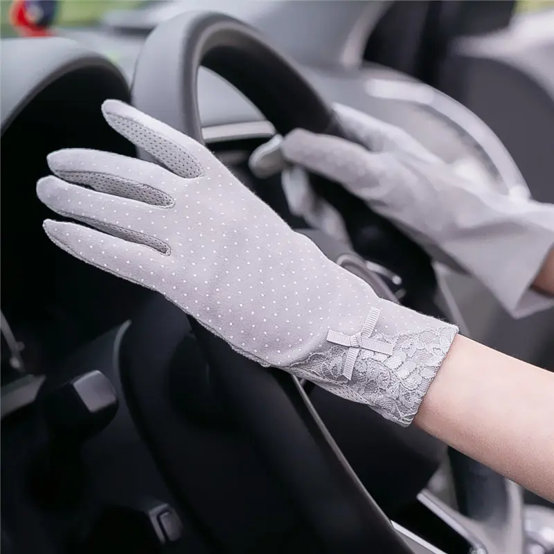 Top Trends: 2023 New Fashion Summer Cotton Print Dot Short Non-slip Breathable Ladies Thin Sun UV Protection Gloves Driving Gloves For Women Shoppable Styles