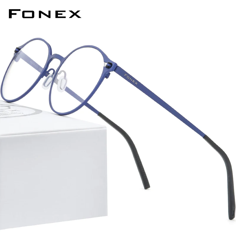 Top Trends: FONEX Pure Titanium Glasses Frame Women Retro Round Prescription Eyeglasses 2020 New Men Antiskid Optical Screwless Eyewear 8530 Shoppable Styles