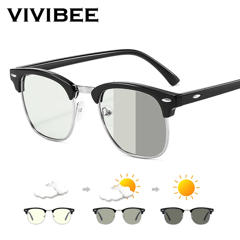 Top Trends: Semi Rimless Photochromic Glasses Men Anti Blue Light Blocking Color Changing Eyeglasses Square Computer Ray Retro Women Eyewear Shoppable Styles