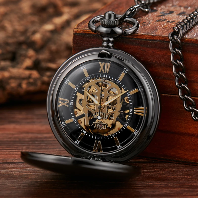 Top Trends: Gold Skull Mechanical Pocket Watch Steampunk Skeleton Hand-wind Flip Clock Fob Watch With Chain For Men Women Collection Shoppable Styles