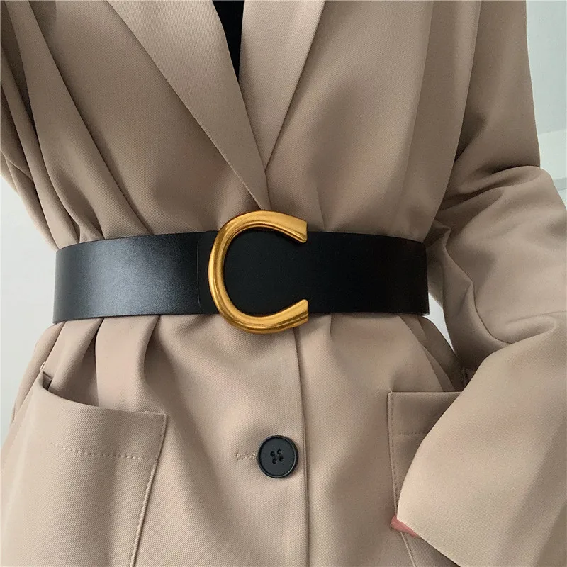 Top Trends: Punk Vintage Big Buckle Belts For Women New Design Black Waistbands Dress Lady Fashion Brown Wide PU Leather Waist Strap Coat Shoppable Styles