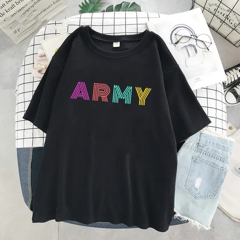 Top Trends: Tops Korean Dynamite Fans T-shirt Cartoon Letter Tshirts Harajuku KPOP Graphic Tshirt Summer Women Suga T-shirt Aesthetic Shoppable Styles