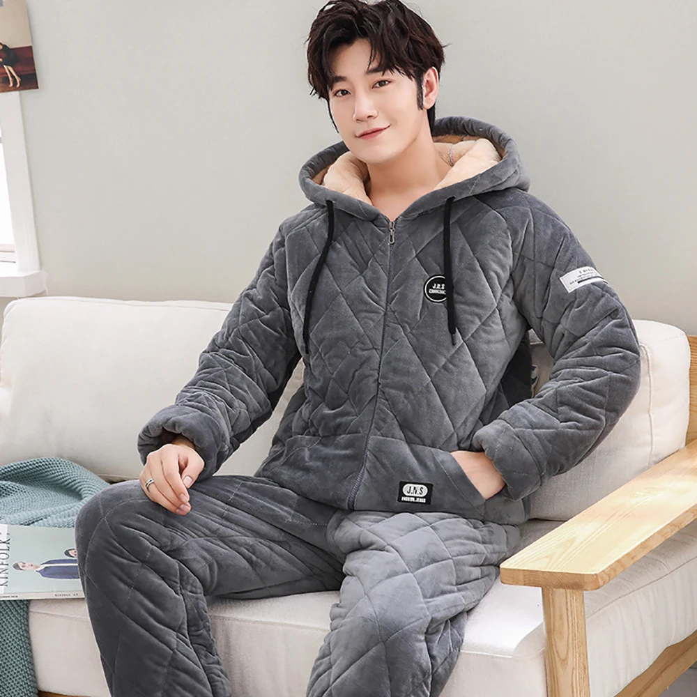 Top Trends: Men's Pajama Sets Winter Flannel Pajamas Trendyol Hooded Sleepwear Thick 3-layer Cotton Big Size Pajamas For Men Loose Home Wear Shoppable Styles