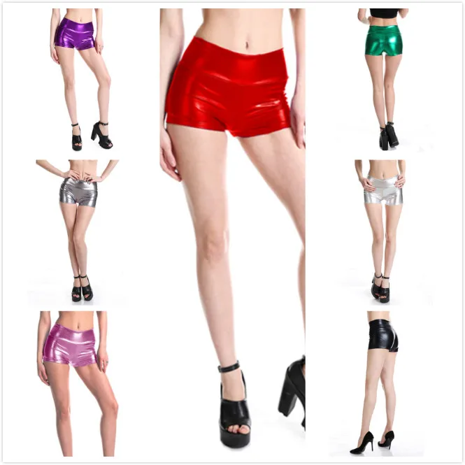 Top Trends: Summer Pu Shorts Broadcloth Solid Metallic Dance Shorts Imitation Leather Shiny Laser Light Women Shorts Popular Shoppable Styles