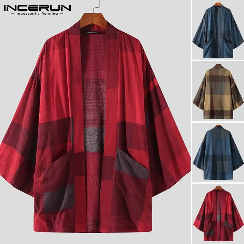 Top Trends: INCERUN Men Vintage Plaid Cardigan Shirts Spring Long Sleeve Open Stitch Blouse Man Leisure Pockets Kimono Tops Streetwear 5XL 7 Shoppable Styles - Image 4