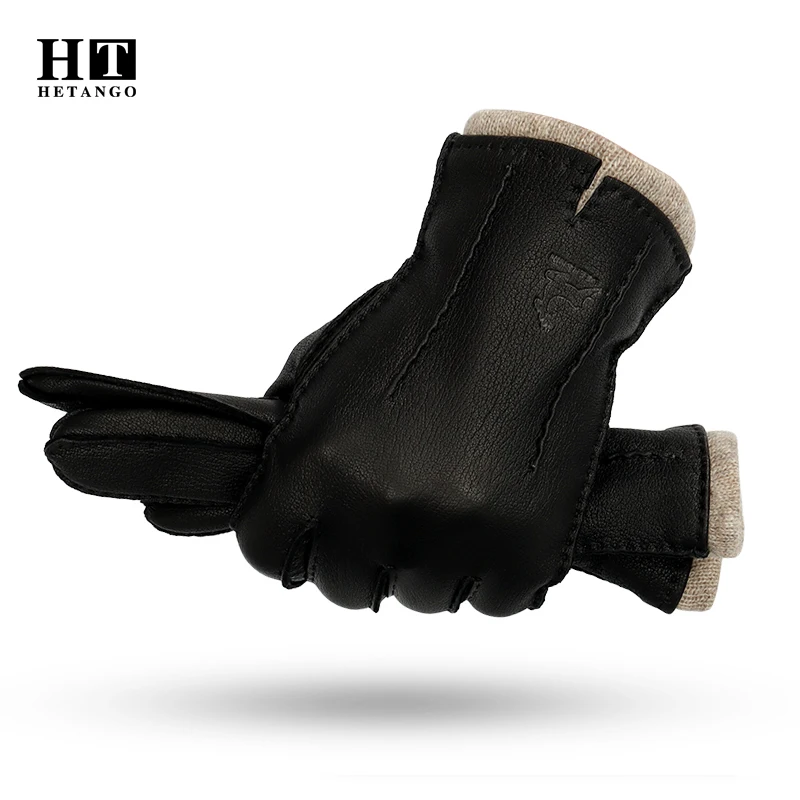 Top Trends: New Winter Men's Leather Gloves High-Grade Deerskin Hand-Sewn Warm Wear-Resistant Wave Pattern Cold-Proof Mitten 70% Wool Lining Shoppable Styles