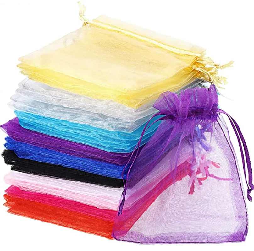 Top Trends: 50pcs / lot 7x9cm 9x12cm Drawstring Organza Bags Jewelry Packaging Bags Candy Wedding Birthday Bags Gifts Pouches Sweets Pouches Shoppable Styles