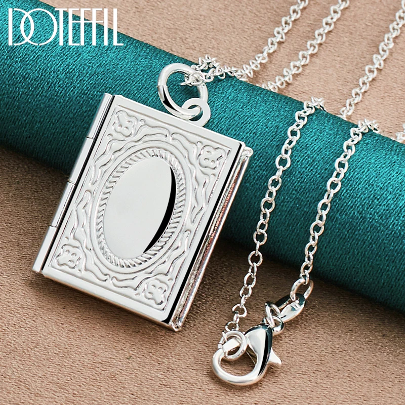 Top Trends: DOTEFFIL 925 Sterling Silver Square Photo Frame Necklace 16-30 Snake Chain For Women Man Fashion Wedding Party Charm Jewelry Shoppable Styles