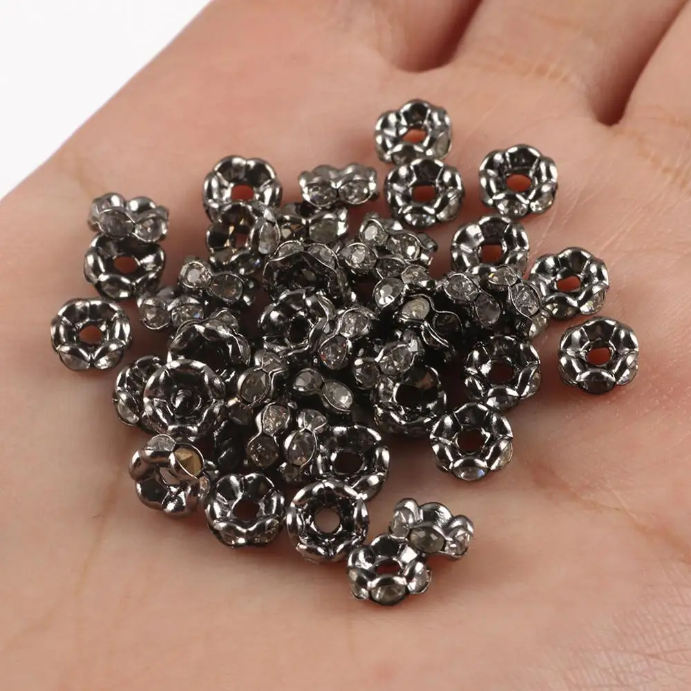 Top Trends: 50pcs Wave Side Metal Black Rhinestone Rondelle Austiran Crystal Big Hole Loose Spacer Beads For Jewelry Making DIY Supplies Shoppable Styles - Image 6