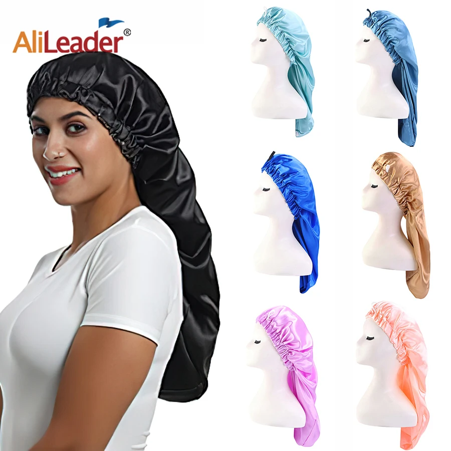 Top Trends: Super Satin Silky Sleeping Cap Haircare Adjust Night Bonnet For Curly Hair Long Hat Double Layer Healthy Hair Tames Frizz Hair Shoppable Styles