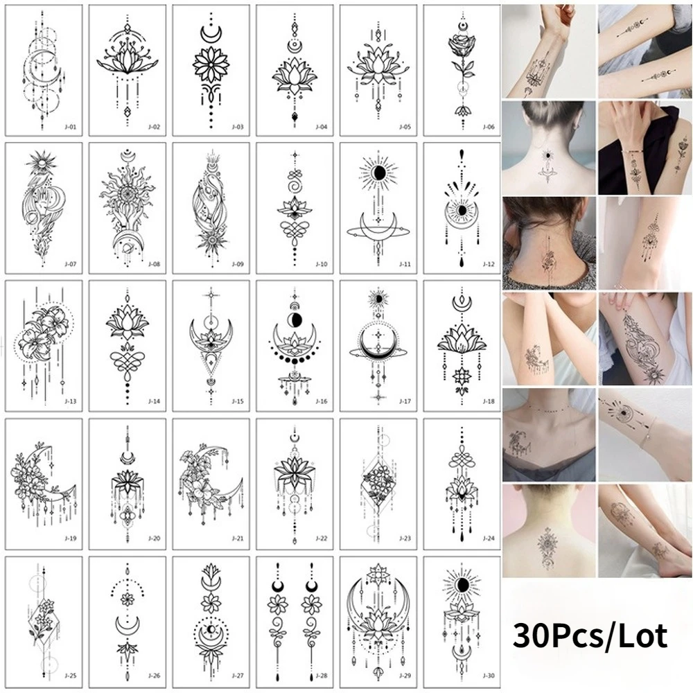 Top Trends: Hot 30Sheet / Lot Temporary Tattoo Sticker Moon Lotus Body Art Arm Tattoos Waterproof Flowers Tattoos Sticker Fake Water Transfer Shoppable Styles