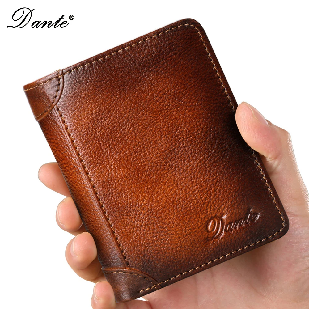 Top Trends: Dante Men&#039;s Leather Wallet RFID Anti-theft Brush Head Layer Cowhide Retro Casual Vertical Multi-Function Money Bag Money Clips Shoppable Styles