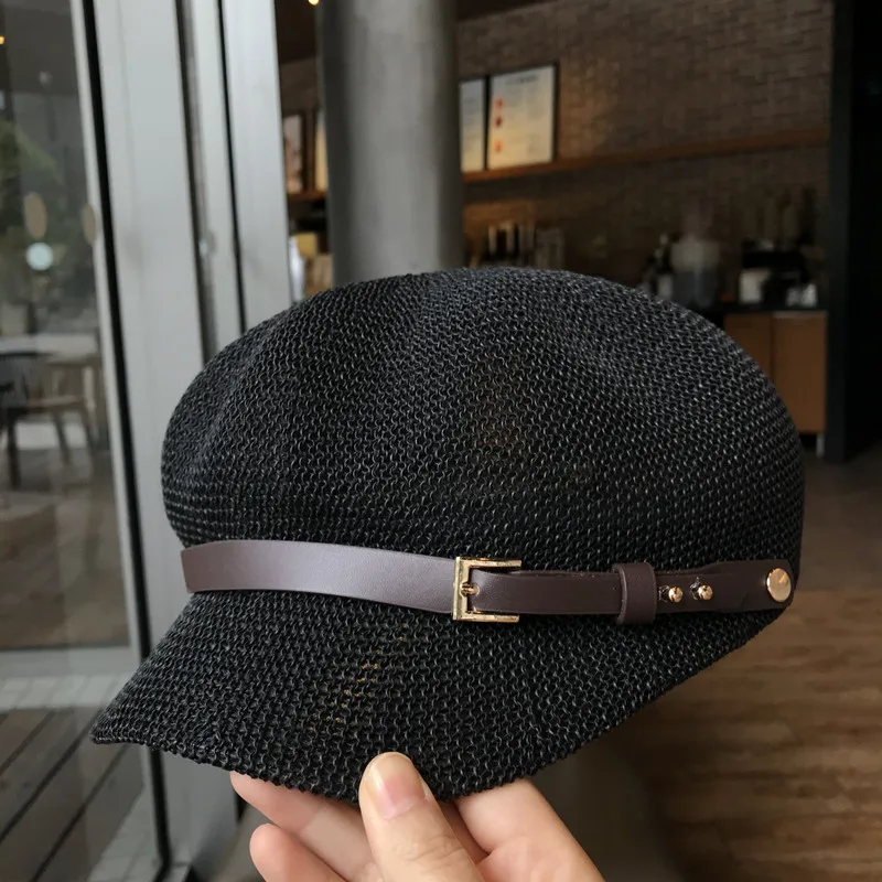 Top Trends: 2021 Octagonal Cap Straw Women Summer Thin Newsboy Cap Painter Adjustable Rope Knitted Beret Mesh Breathable Beach Straw Hat Shoppable Styles - Image 3