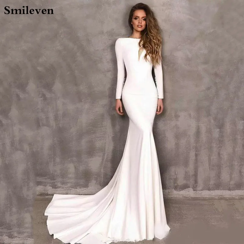 Top Trends: Smileven Mermaid Wedding Dresses Long Sleeve Elegant Boho Satin Bride Dress Wedding Gowns 2020 Vestido De Noiva Shoppable Styles