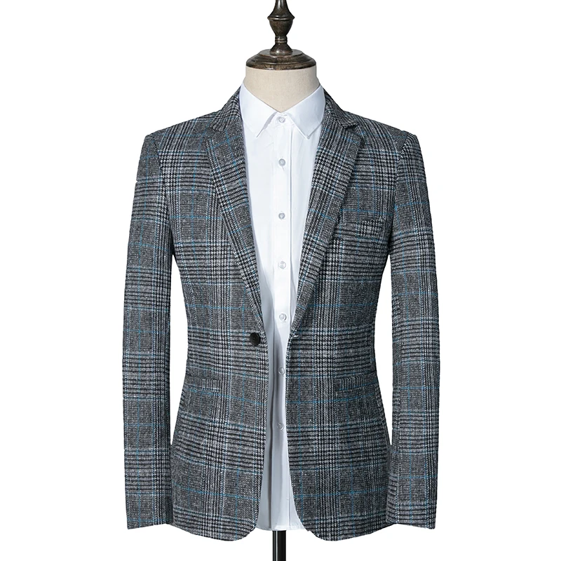 Top Trends: 2021 Brand Clothing Men&#039;s High Quality Pure Cotton Suit / Male Slim Fit Plaid Business Blazers / Man Casual Suit Jacket Fashion Coat Shoppable Styles