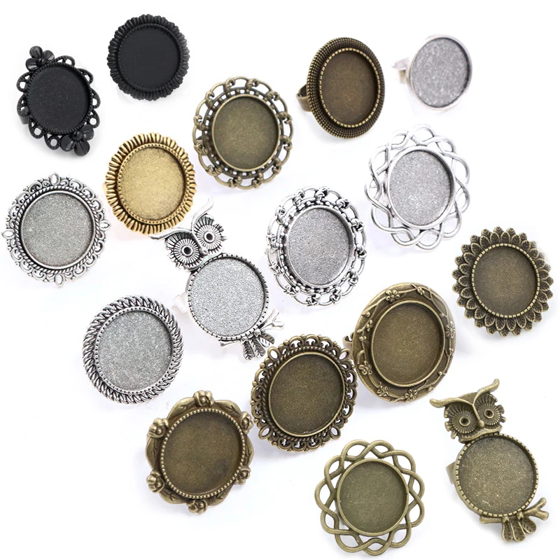 Top Trends: 20mm 5pcs Antique Silver Plated Bronze Brass Adjustable Ring Settings Blank / Base, Fit 20mm Glass Cabochons, Buttons Ring Bezels Shoppable Styles