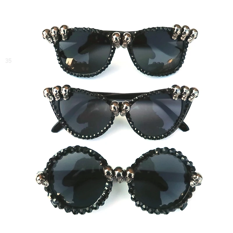 Top Trends: Women Gothic Skull Sunglasses Black Cat Eye Rhinestone Gorgeous Cateye UV400 Protection Ladies Round Sun Glasses Vintage Eyewear Shoppable Styles