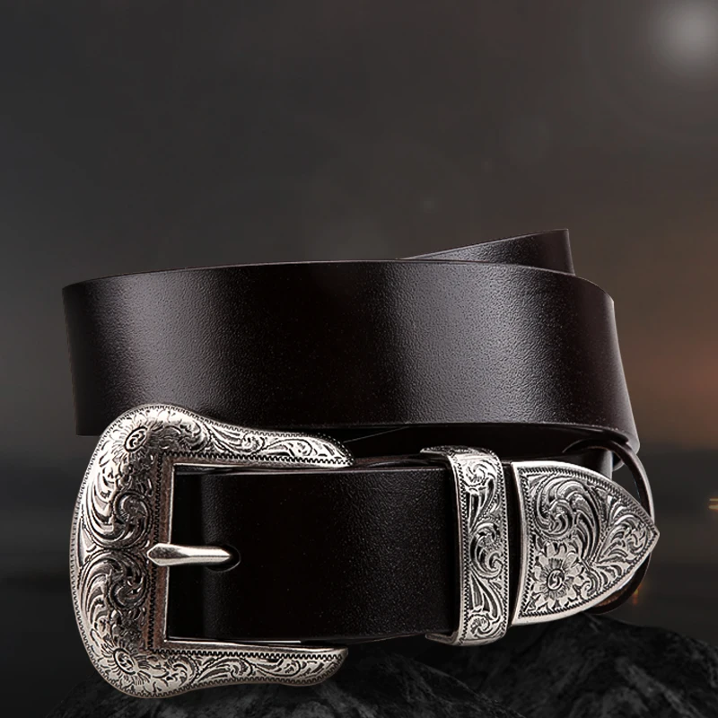 Top Trends: Genuine Leather Men&#039;s High Quality Buckle Tangcao Three-Piece Silver Plated Belt Buckl Full-Grain Leathere Pin Buckle Belts Shoppable Styles