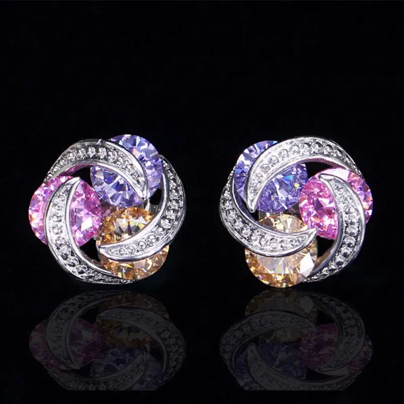 Top Trends: Luxury 925 Silver Needle Twist Pink Yellow Multicolor Mosaic Zircon Stud Earrings For Women Girls Gift Oorbellen Pendientes Shoppable Styles