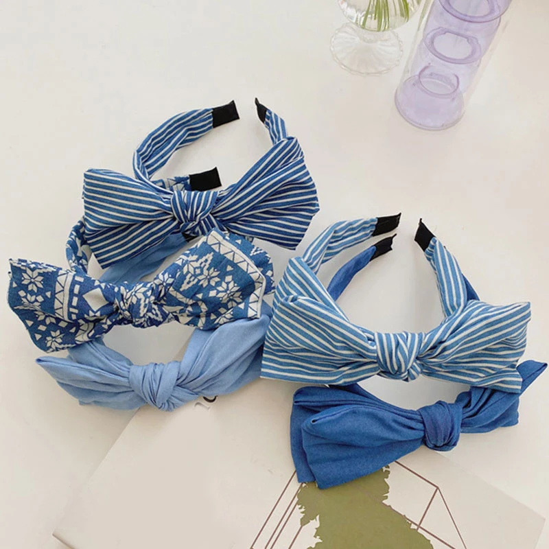 Top Trends: 2021 New Women Denim Headband Bow Knot Hairband Twisted Headbands Cross Hairbands Blue Hair Hoop Girls Hair Accessories Shoppable Styles