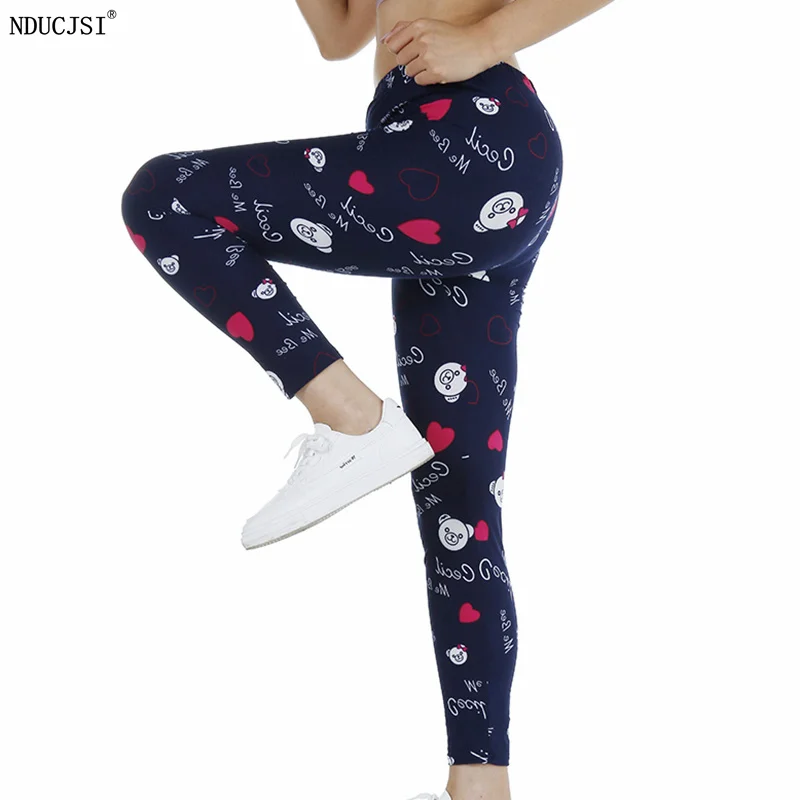 Top Trends: NDUCJSI Hot Fashion Workout Leggings For Women High Waist Push Up Leggin Bear Love Printed Female Fitness Pants Casual Trousers Shoppable Styles