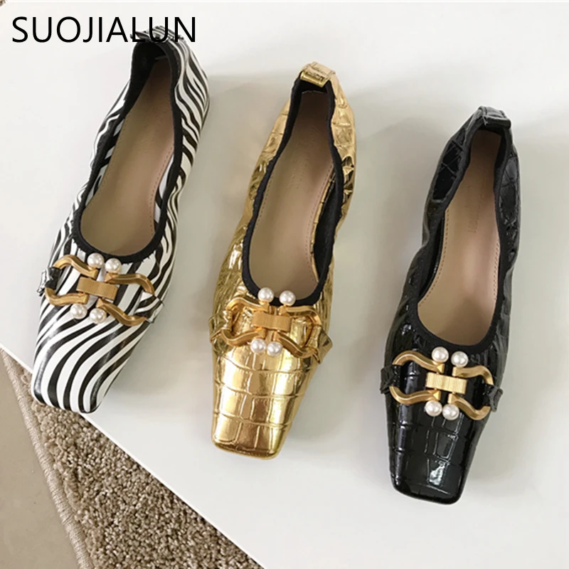 Top Trends: SUOJIALUN 2021 New Brand Women Flat Shoes Square Toe Vintag Slip On Ballerina Shallow Ballet Flat Loafer Shoes Stone Pattern Mu Shoppable Styles