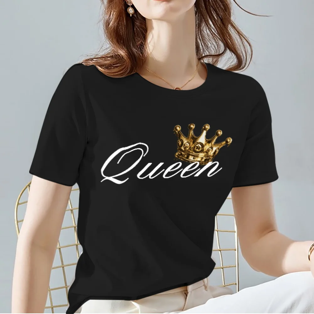 Top Trends: Women Tshirts Summer Queen Crown Pattern Print Female Tops Tee Casual Black And White Basis Ladies T-shirt Women Clothing Shoppable Styles