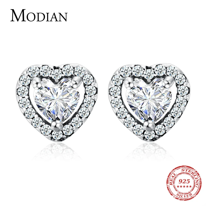 Top Trends: Modian Dazzling 925 Sterling Silver Clear CZ Heart Fashion Stud Earrings For Women Charm Wedding Statement Silver Fine Jewelry Shoppable Styles