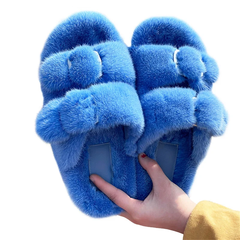 Top Trends: Mink Slippers European Stand Women's Real Mink Fur Slippers Fashion Ladies Furry Slippers Girls Flat Slippers Outside Shoppable Styles